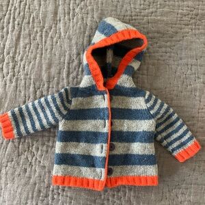 Mini Boden 100% lambswool wool baby sweater 3-6 month orange blue gray
